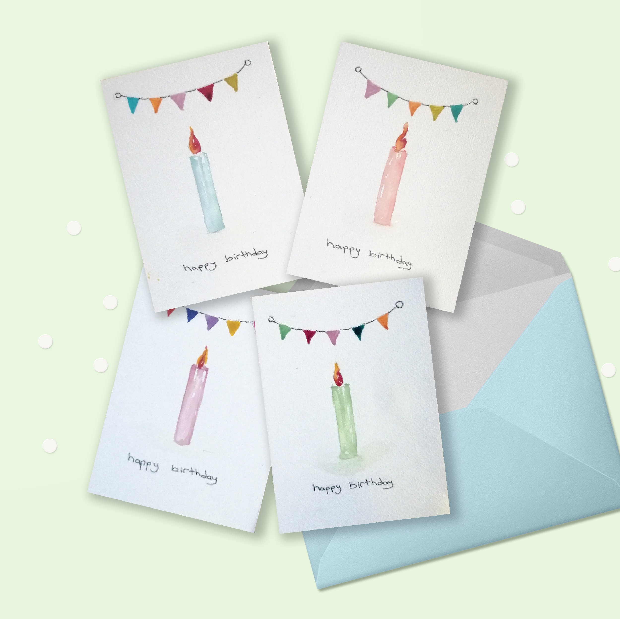 Watercolor Candle Birthday Cards Original Handmade Watercolor Etsy