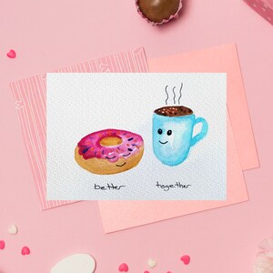 Carte fatte a mano per la festa della mamma ad acquerello, cartolina migliore insieme, regalo di anniversario, arte originale, saluto, amicizia divertente, ciambella di caffè