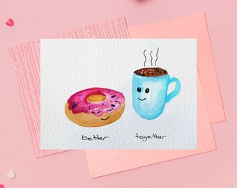 Aquarelle Carte Café Donut Amitié Drôle