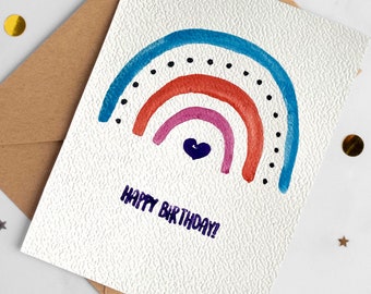 Carte d'anniversaire arc-en-ciel aquarelle faite main