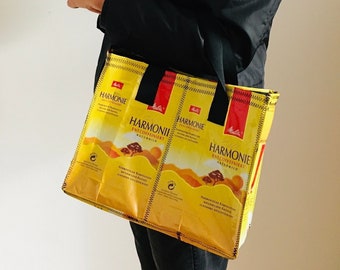 Petit sac de shopping jaune upcycling durable sac de sport sac à bandoulière sacs à café en aluminium imperméable lavable pratique beau
