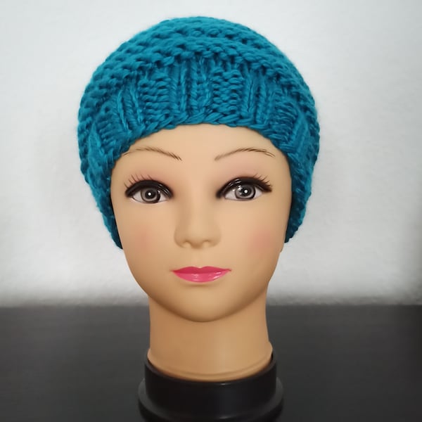 Turquoise beanie knitted hat slouch wool hat Boshi ski hat crochet hat unisex women men ear warmer headwear cap hood wool