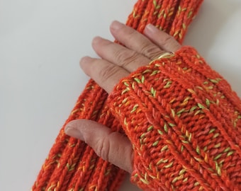 Pulse warmer ORANGE GREEN MELTER! Cuffs, wrist warmers, hand cuffs, wool hand warmers, winter knitted women's gloves, arm cuffs, thumb hole, yoga warm