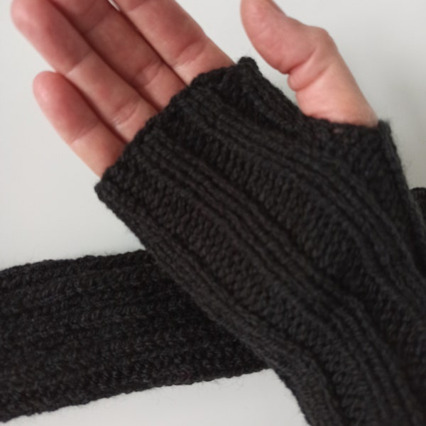 Pulswärmer TIEFSCHWARZ! Stulpen Pulswärmer Handstulpen Wolle Handwärmer Strick Damen Handschuhe Armstulpen Daumenloch Yoga warm Herren