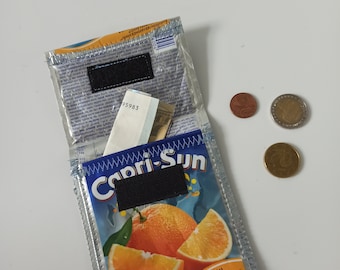 Capri Sun portefeuille ORANGE portefeuille upcycling durable eco portefeuille femmes hommes poche de pantalon fermeture Velcro sac de poitrine rétro