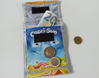 Capri sun portefeuille bleu animaux portefeuille upcycling durable eco portefeuille femmes hommes poche de pantalon fermeture velcro sac de poitrine