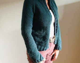 Strickjacke PETROL Wolle kurz warm gemütlich Janker Blazer Stehkragen Joppe Strickmode Bolero Oberteil Weste waschmaschinenfest