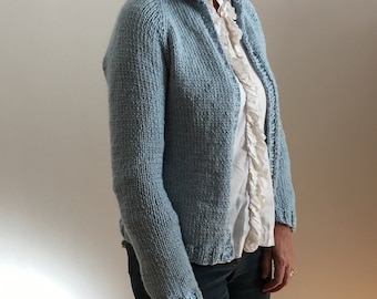 Strickjacke HELLBLAU kurz Damen Stehkragen Joppe Strickmode Bolero Oberteil Weste Waschmaschinenfest