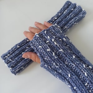 Wrist warmers BLUE AND WHITE! Cuffs wrist warmers hand warmers wool hand warmers winter knit ladies gloves arm warmers thumb hole yoga warm