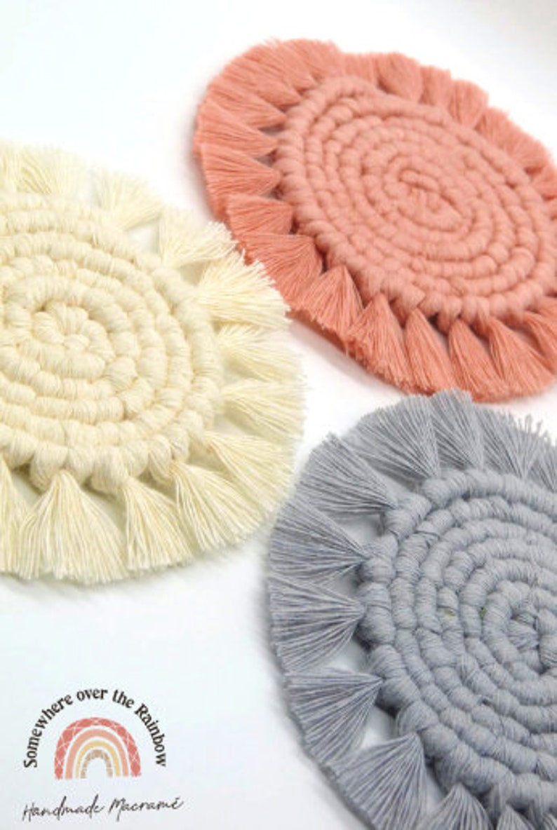 Macrame Coasters Boho Coasters Cup /& Glasses Coasters Recycled Cotton Customisable Eco Friendly Macrame Plant Rug