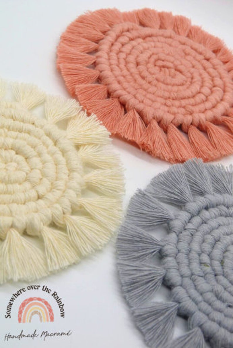 Macrame Coasters Boho Coasters Cup /& Glasses Coasters Recycled Cotton Customisable Eco Friendly Macrame Plant Rug
