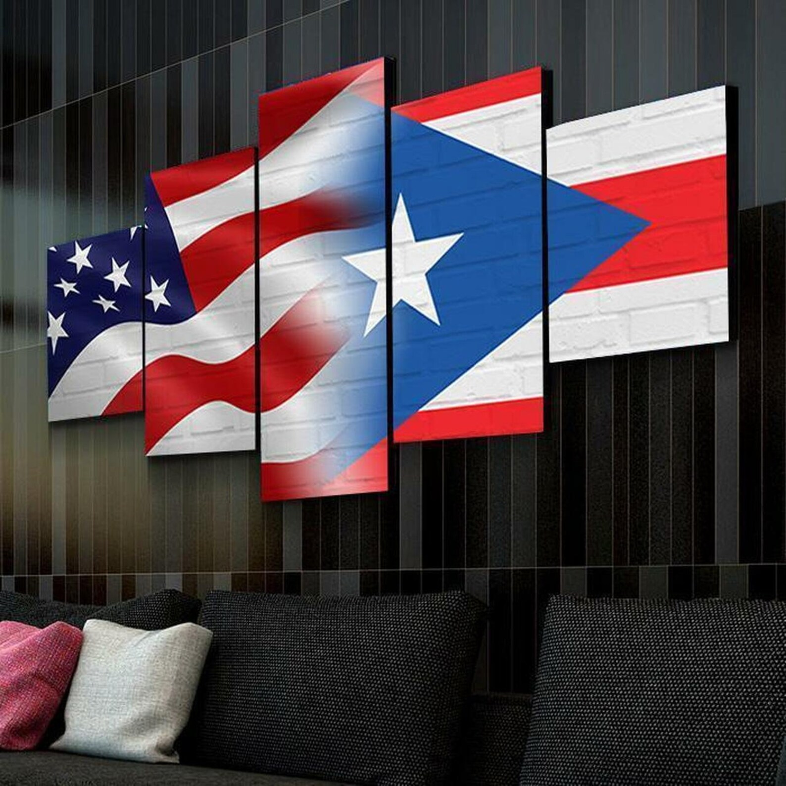 Usa Puerto Rico Flag Abstract 5 Pieces Canvas Wall Art Framed Etsy
