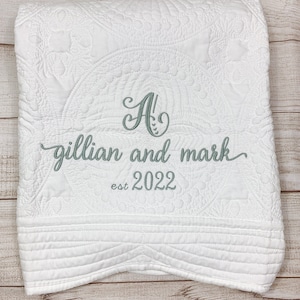 Personalized heirloom wedding/anniversary quilt, custom name blanket, shower/wedding/anniversary gift for couple