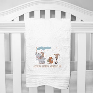 Personalized heirloom baby quilt, Musician Parade, custom name blanket, gift for newborn