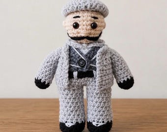 Crochet detective poirot wih removable hat (grey) plush toy