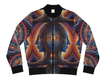 Cosmic Awakening Bomber Jacket - Chakra Alignment & Sacred Trinity | Psychedelic Spiritual Wear