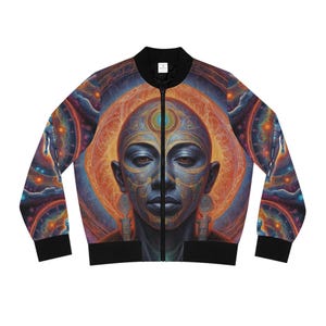 Celestial Alignment Bomber Jacket - Third Eye & Heart Awakening | Sacred Geometry Cosmic Wear