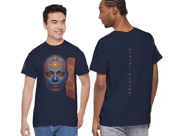 Cosmic Mind Awakening - Sacred Geometry Third Eye Portrait | Psychedelic Spiritual Art Unisex Heavy Cotton Tee