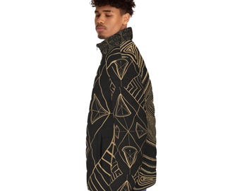 Heart Center Divine Design Men's  Puffer Jacket | Energetic Conscious Wear, Awakened human, Conscious Teachings