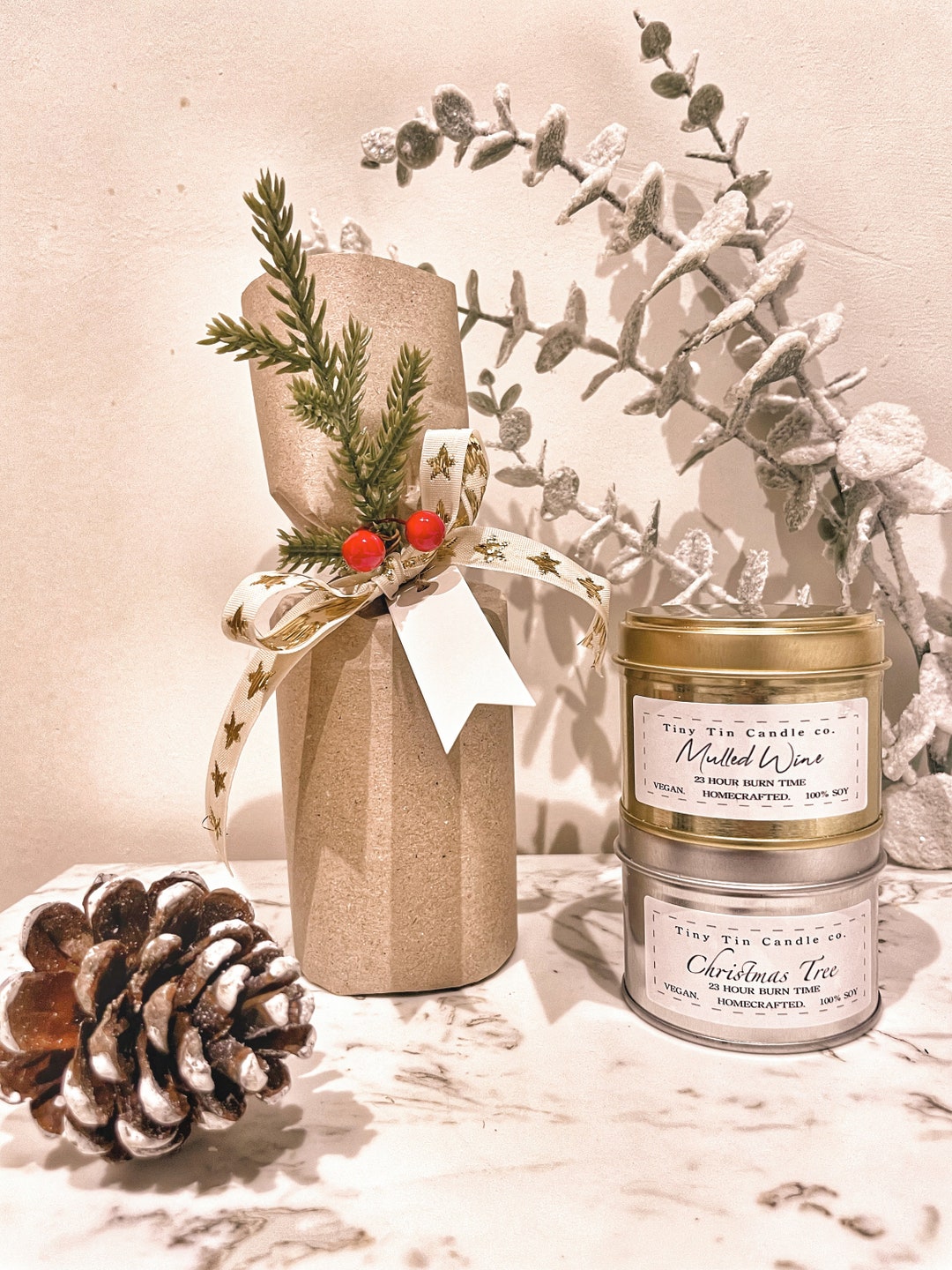 Christmas Candle Gift Set 2x Soy Candles Wrapped as a Gift Set