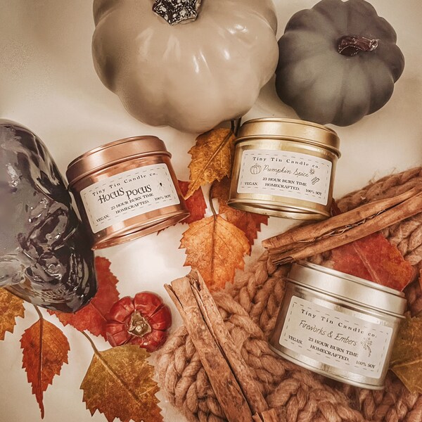 Set of 3 Autumn Soy Candles, Pumpkin Spice, Hocus Pocus and Fireworks & Embers