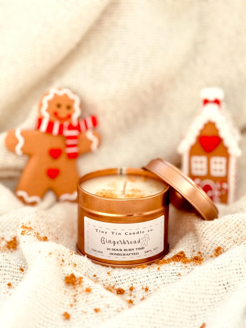 Gingerbread Soy Wax Candle 100ml Tin Christmas Scent Longlasting