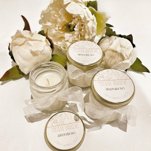 8 Personalised Hen Party Candle, Hen Party Favours, 1oz Soy Wax Vegan Candles in the fragrance Peony Blush