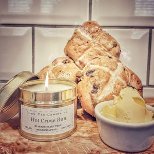 Homemade Candle Hot Cross Bun Scented Soy Tin Candle 100ml Perfect Easter Gift image 1