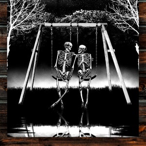 Next to you. Art Print. Skeleton romantic swing illustration, dark romance, gothic home decor.