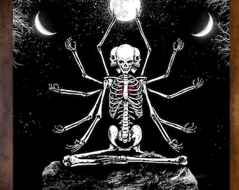Divination. Art Print. Surreal skeleton god, spiritual art illustration. Gothic home decor.