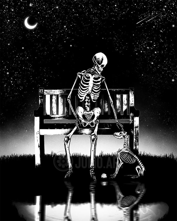 Digital Wall Decor Black and White 4 illustration Prints Dark Art Skeleton Surrealism Art