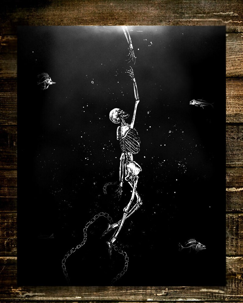breaking free Art Print Saviour Skeleton deep sea 8x10 illustration.