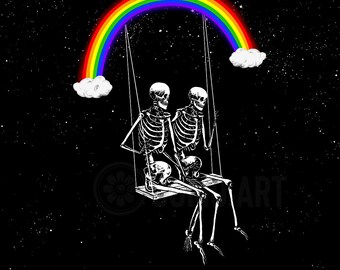 Lámina Esqueletos en un columpio de Arte  surrealista y Decoración gótica para el