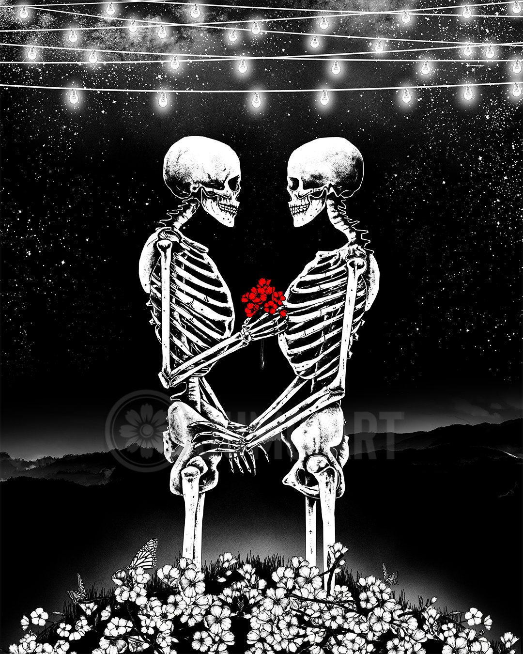 Yours Truly. Art Print. Skeleton Couple Flowers Love Etsy UK