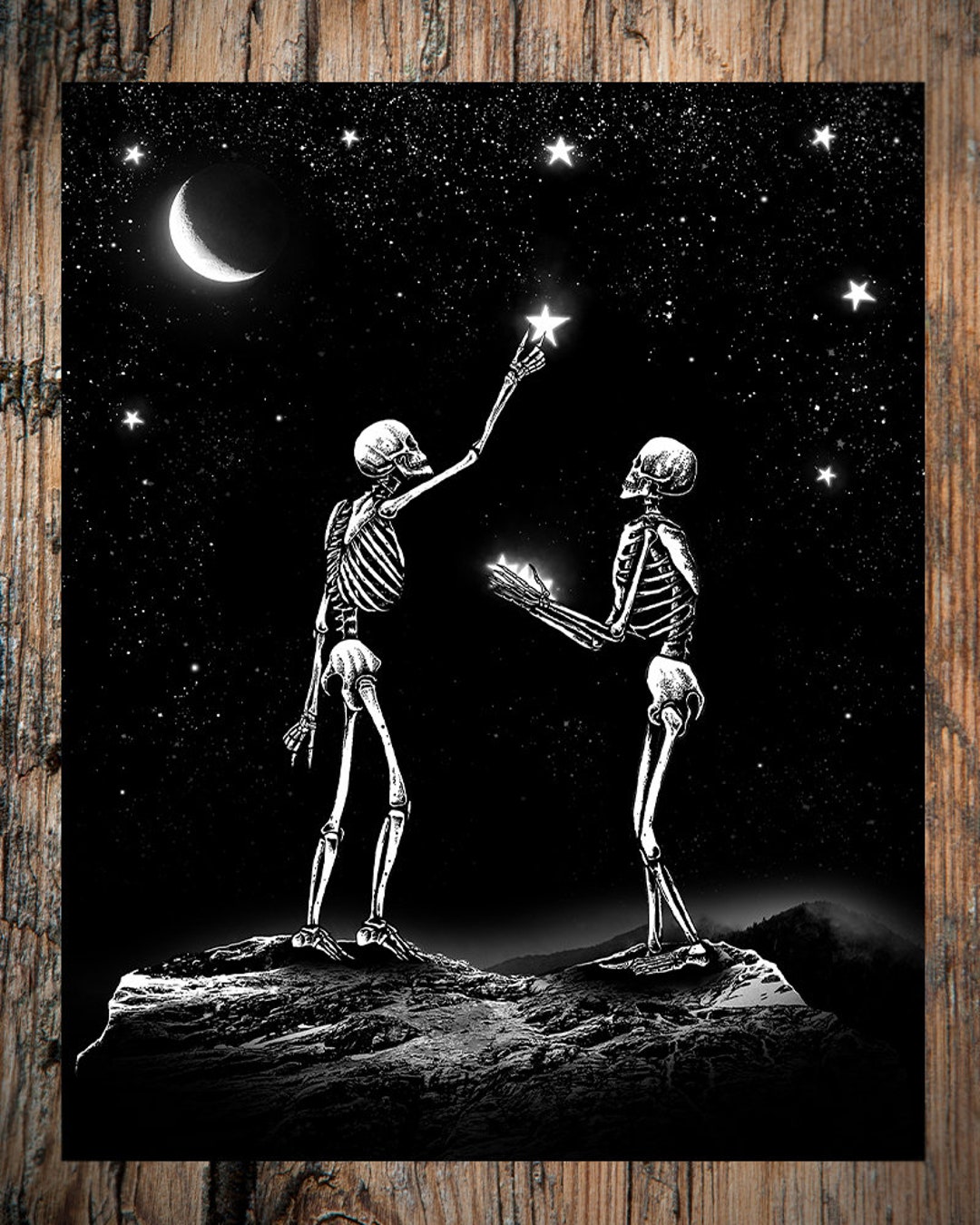 Lucky Stars. Art Print. Skeletons Reaching Stars, Surreal Illustration,  Gothic Home Decor. - Etsy Norway | T-Shirts