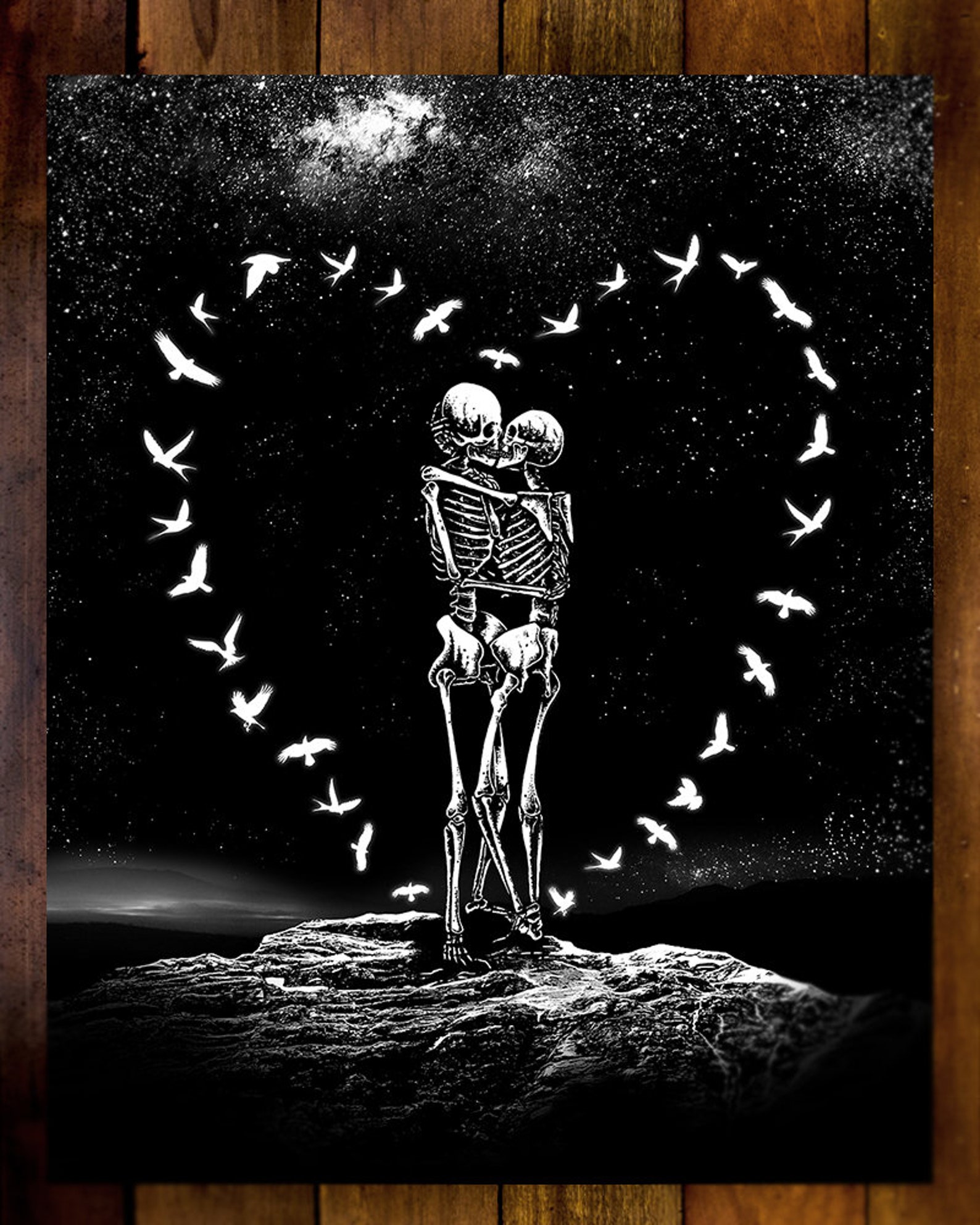 Beloved. Art Print. Skeletons Kissing Romantic Illustration. Etsy
