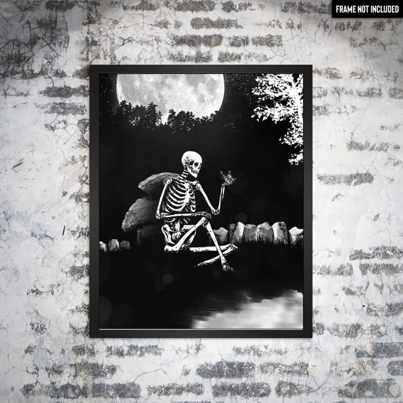 変化になりましょう。アートプリント。暗い、蝶、骸骨、月、頭蓋骨 変化になりましょう。アートプリント。暗い、蝶、骸骨、月、頭蓋骨