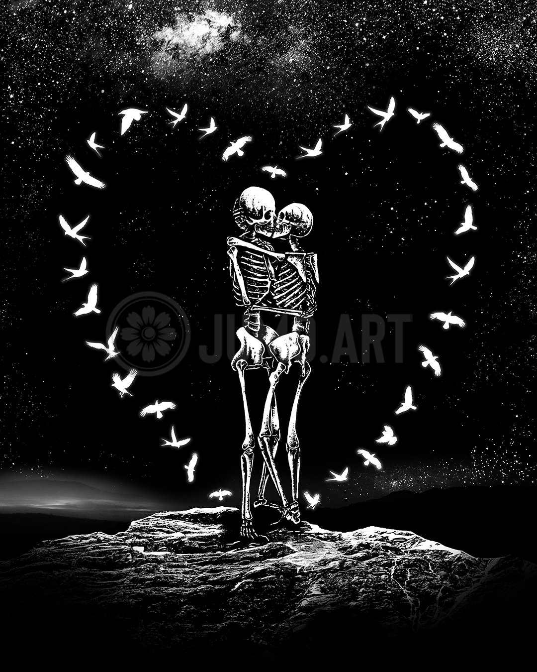 Beloved. Art Print. Skeletons Kissing Romantic Illustration. Etsy UK