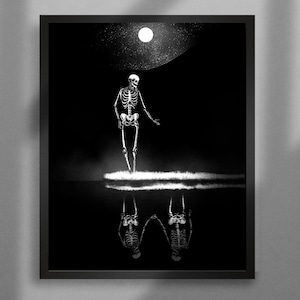 Missing You. Art Print. Skeleton illustration, skull dark art. Lonely, emotional wall Art. Gothic home decor.