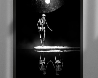 Missing You. Art Print. Skeleton illustration, skull dark art. Lonely, emotional wall Art. Gothic home decor.