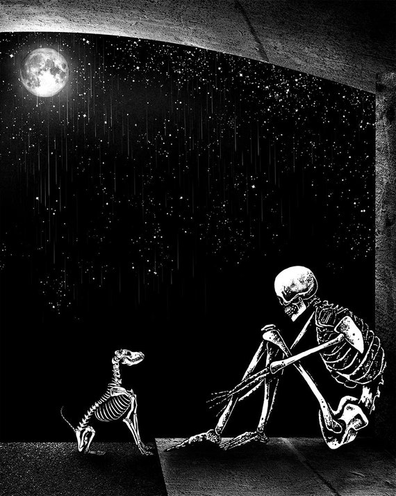 Always Make Me Smile. Art Print. Skeleton Dog, Surreal Illustration, Pet  Art, Gothic Home Decor. 