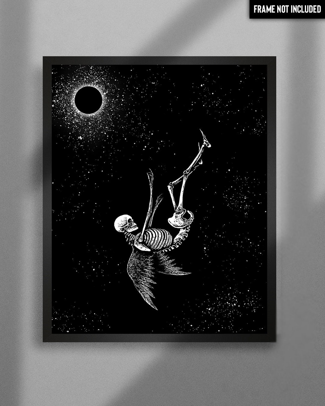 Fallen. Art Print. Angel Skeleton Falling From Sky. Eclipse