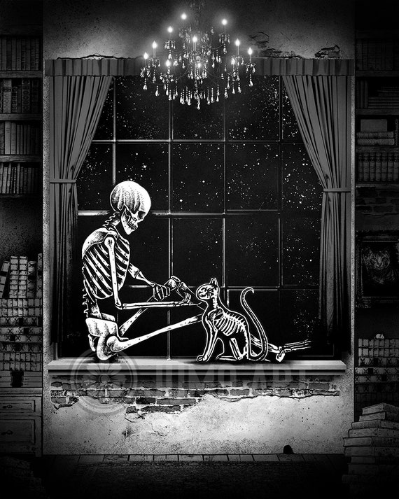Nine Lives and More With You Pt.2. Art Print. Skeleton Cat