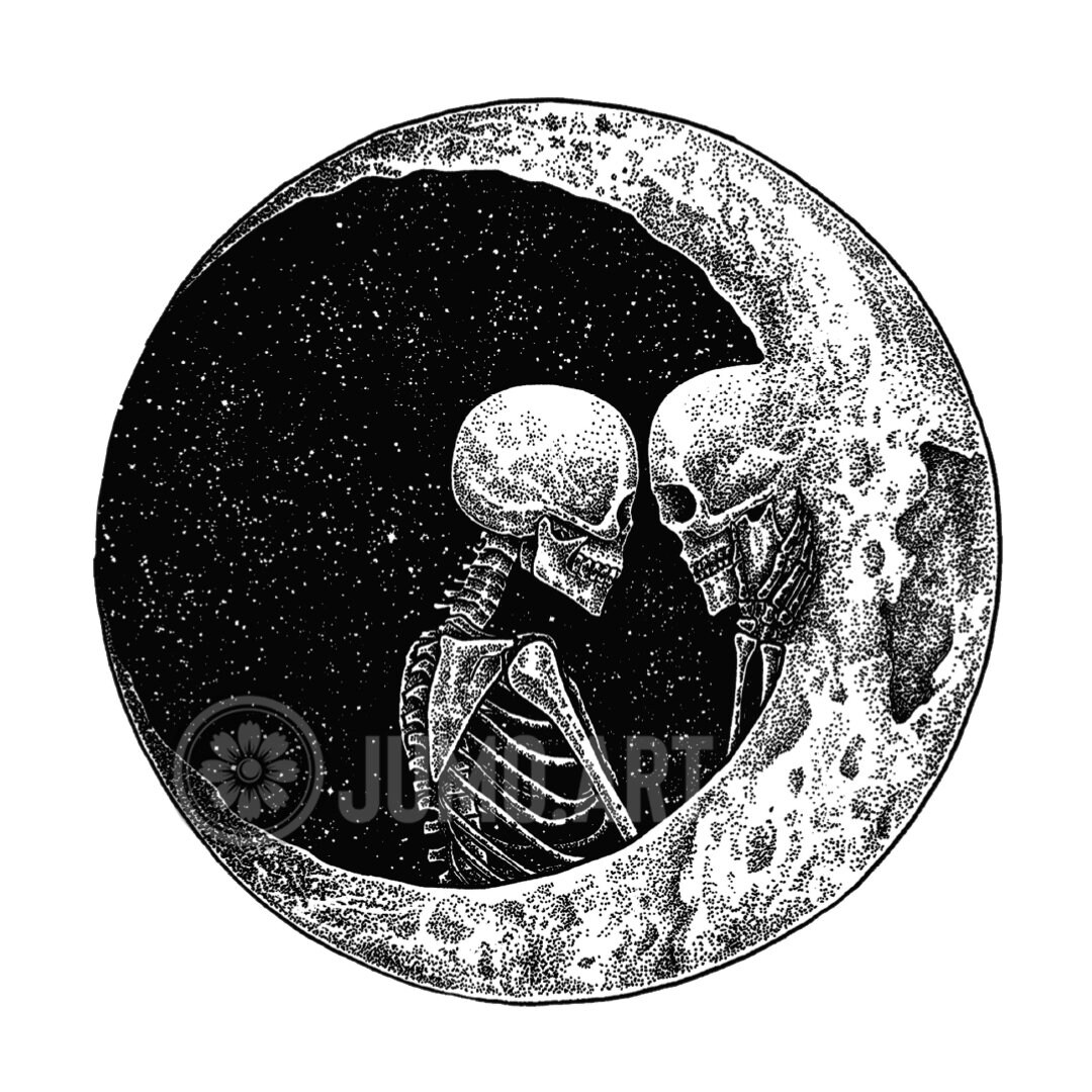 To the Moon and Back. Art Print 8x8. Skeleton romantic Etsy