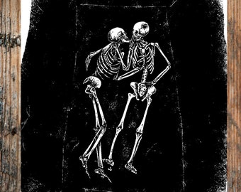 The Hasanlu Lovers. Art Print. Skeleton, romantic couple illustration, dark romance, gothic home decor.