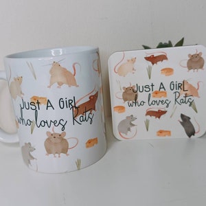Just A Girl Who loves Rats Mug - Whimsical & Charming Gift, Matching coasters also available.
