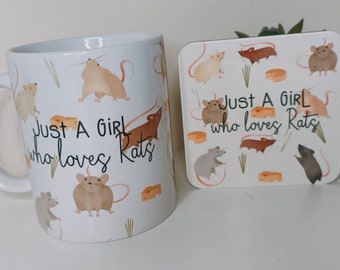 Just A Girl Who loves Rats Mug - Whimsical & Charming Gift, Matching coasters also available.