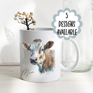 Personalised Dairy Cow Mug & Coaster Set, Gift for Cow Lovers, Farm Animal Mug, Country Kitchen Gift, Rustic Farmhouse Drinkware