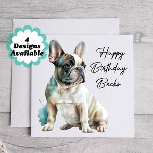 Carte d'anniversaire bouledogue français, TEXTE MODIFIABLE. Carte d'anniversaire pour chien, cadeau bouledogue français.