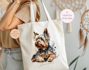 Watercolour Yorkshire Terrier Dog Tote Bag with Long Handle - Personalised Gift for Her